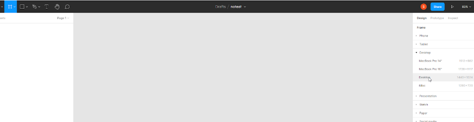 the mockup of a landing page - main frame in Figma