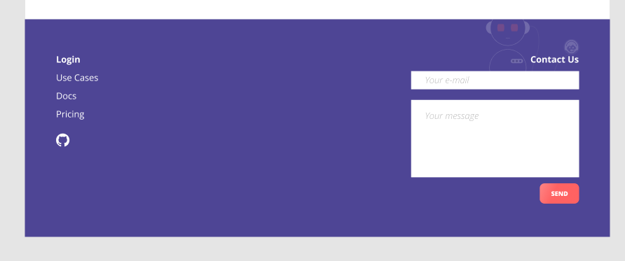 the mockup of a landing page - footer in Figma